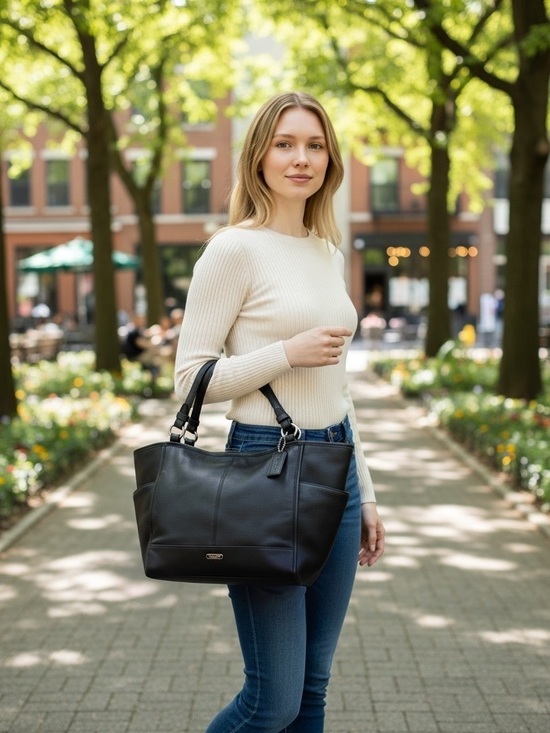 Coach Handbags - Coach Black Pebbled Leather Zip Top Tote Shoulder Bag